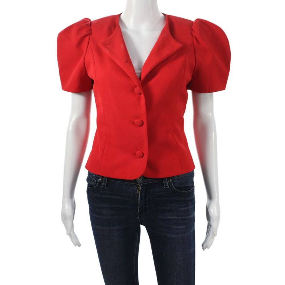 Sandy Liang Women Red Collared Blazer Short Sleeve Button Polyester 80s Size S